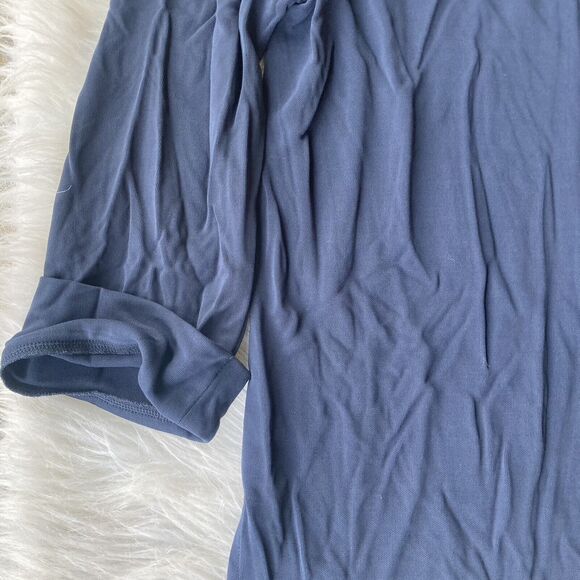 Liz Claiborne Blouse Sz M Button Front Top Blue Rolled Cuff Casual Relaxed Boho - Picture 2 of 8